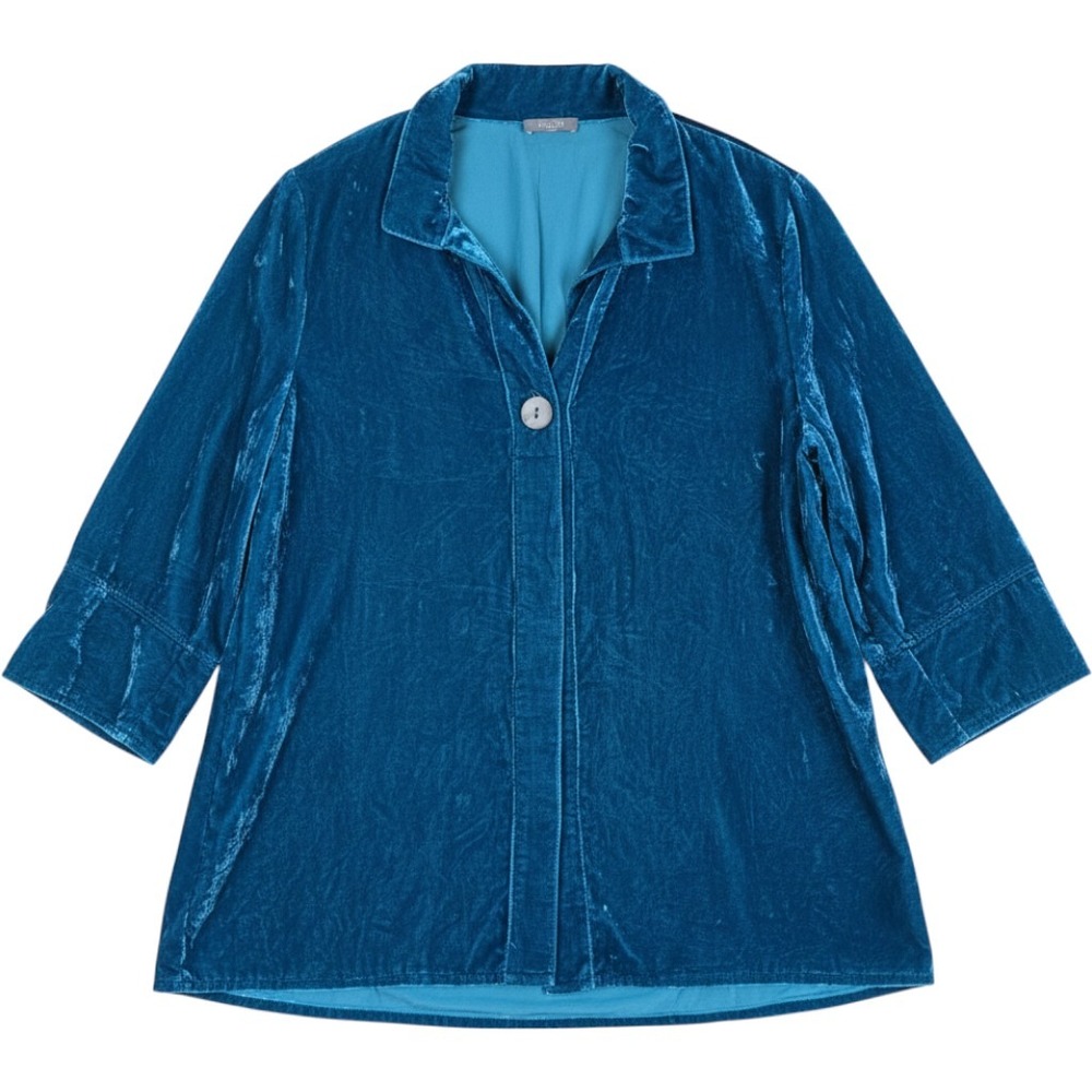 Habitat Clothes To Live In Velvet Blouse Size XL Blue Crushed Velvet Tunic Top‎